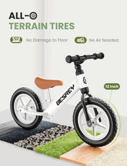 Besrey all-terrain flat-free tires provide grip on pavement, grass, and gravel.