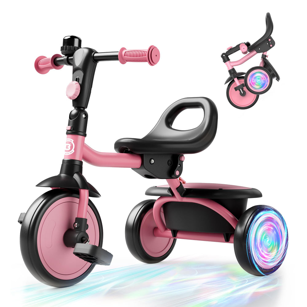 Besrey tricycle front view with glowing LED wheels boosts outdoor visibility