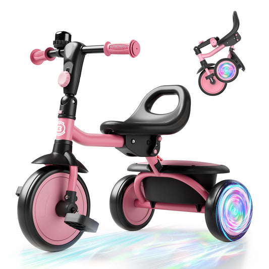 Besrey tricycle front view with glowing LED wheels boosts outdoor visibility