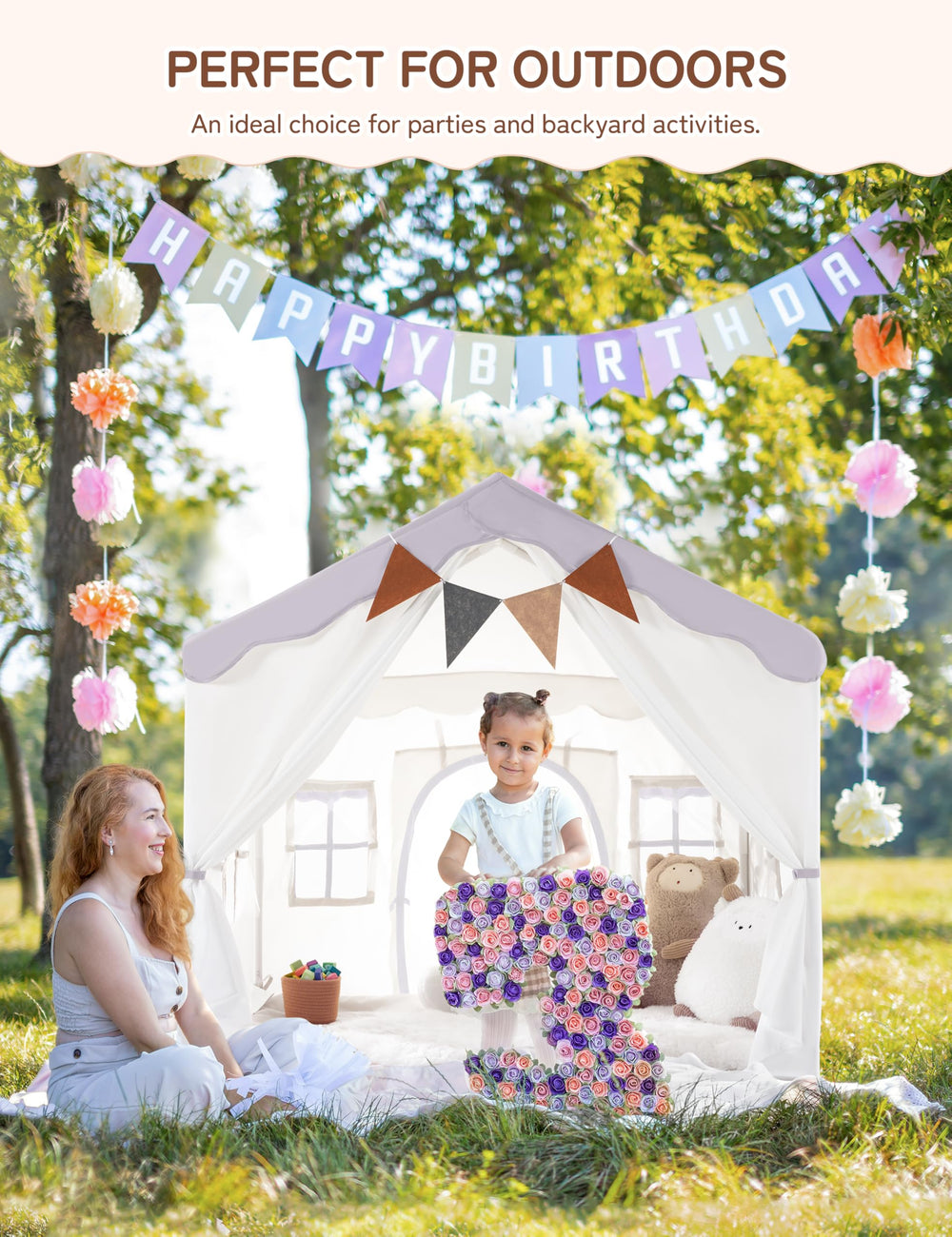 Besrey tent package includes poles, banner, and padded mat