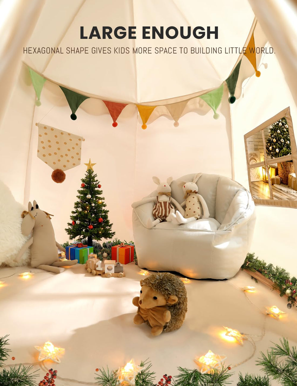 besrey Kids Play Tent windows providing light and airy fort for pretend play
