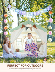 Besrey kids tent lace curtains rolled up improve airflow and supervision.