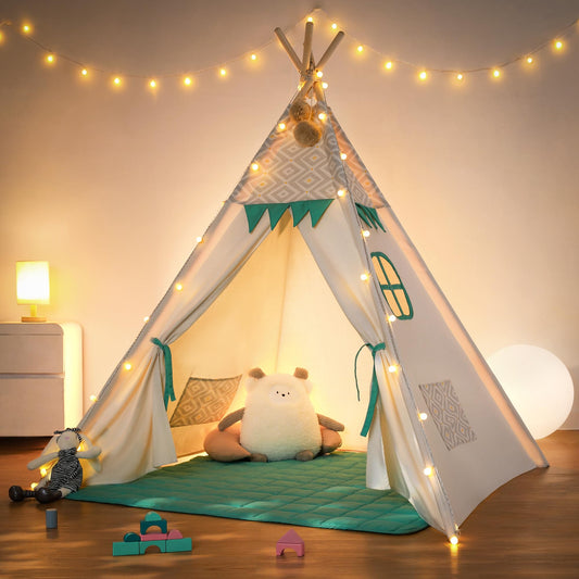 Besrey teepee tent for kids with padded mat creating a cozy indoor play space