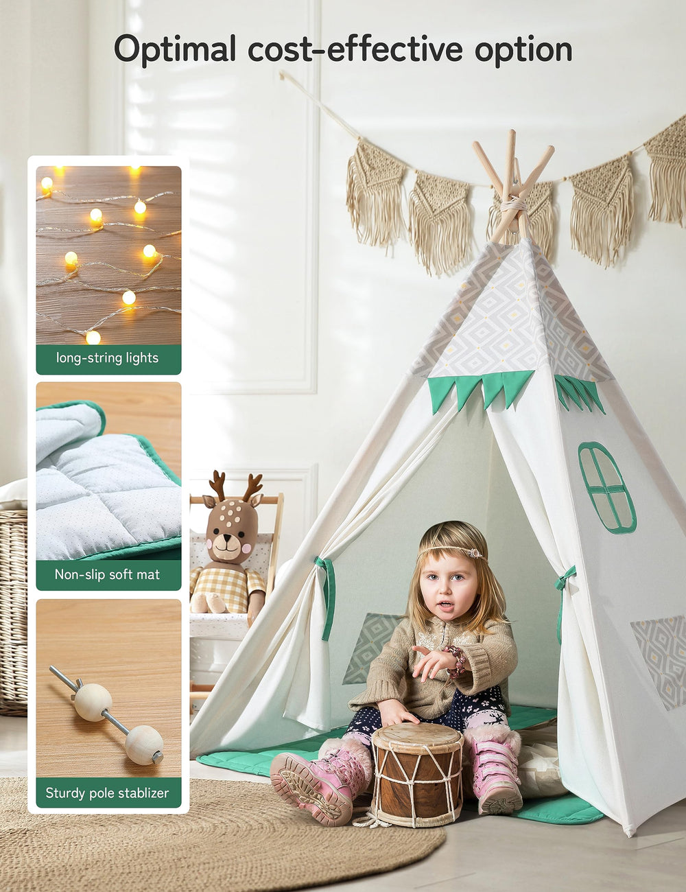 Besrey teepee tent LED light strip adds soft ambient lighting