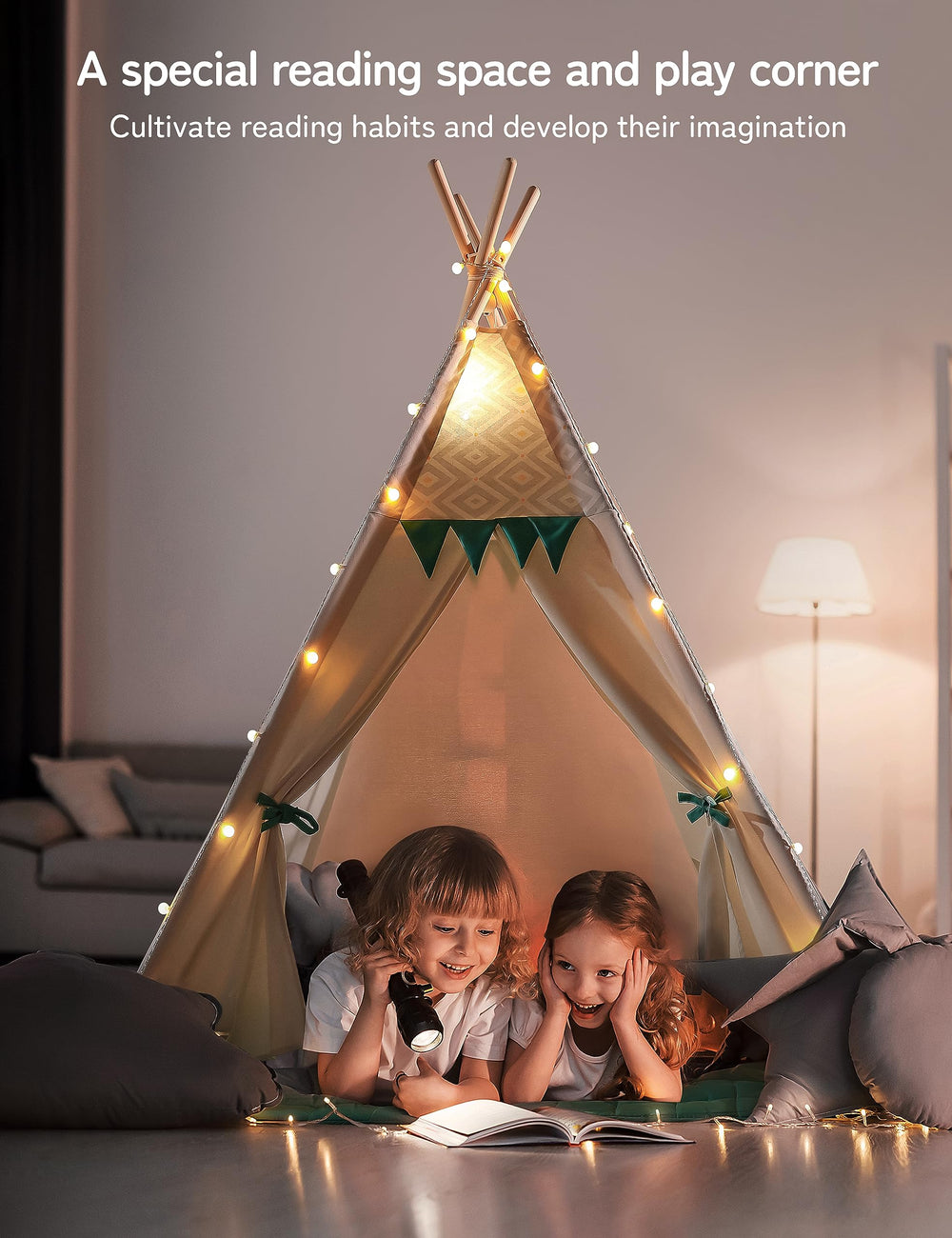 Besrey teepee tent pockets and flap door for storage and access