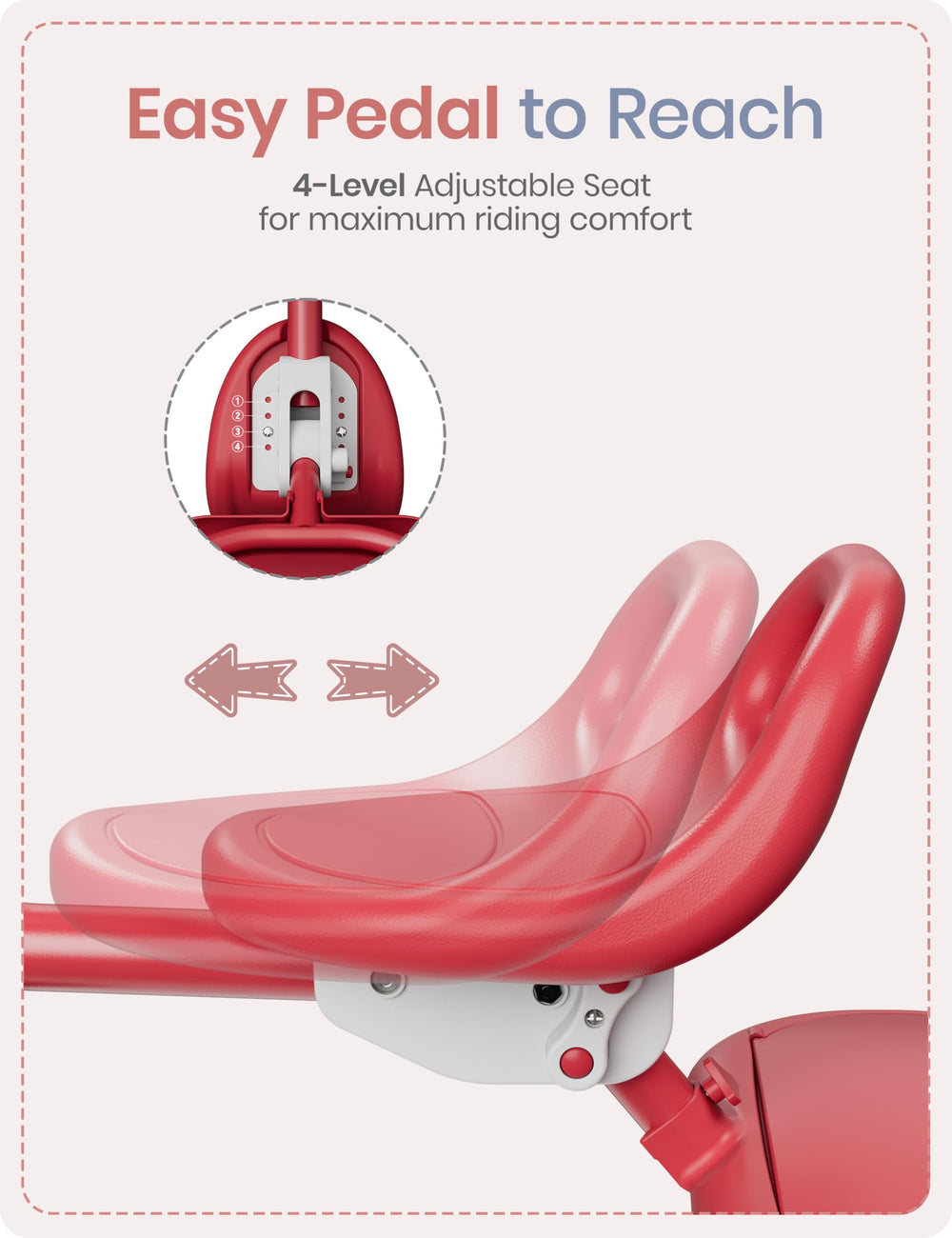 Besrey toddler tricycle adjustable seat supports growing children in comfort.