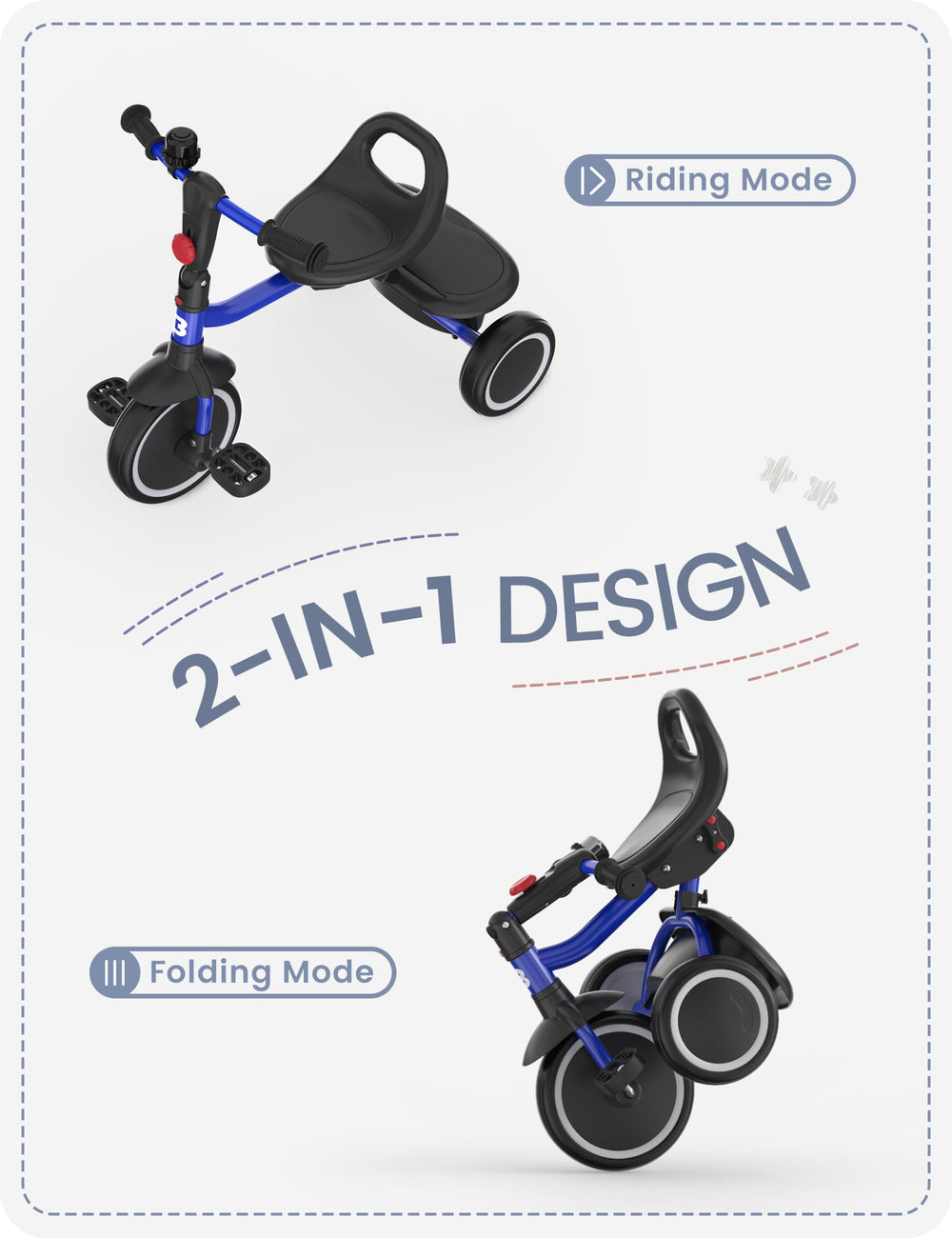 Besrey toddler tricycle folding design for easy storage and transport.