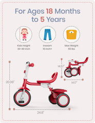 Besrey toddler tricycle suitable for indoor and outdoor use and easy maneuverability.