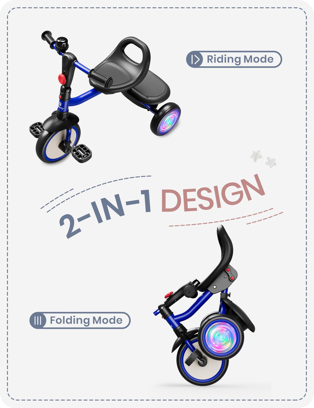 Besrey tricycle with EVA foam wheels cushions bumps indoors and outdoors.
