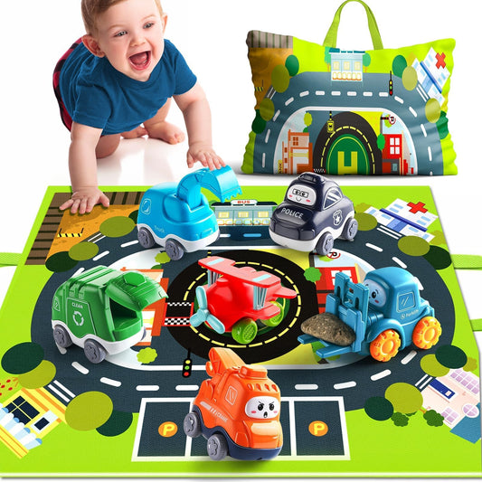 Bessome big cartoon truck toy with playmat for crawling and rolling fun.