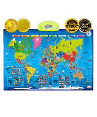 BEST LEARNING i-Poster world map on wall shows interactive learning at a glance