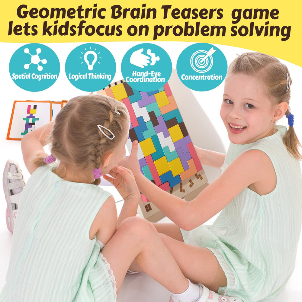 BESTAMTOY wooden blocks with 10 pattern cards train attention and concentration.
