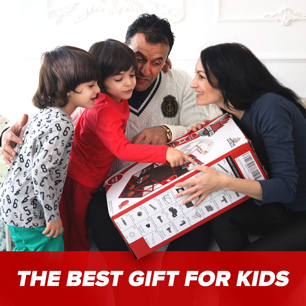 BESTKID BALL adjustable-height hoop lets kids of different ages join.
