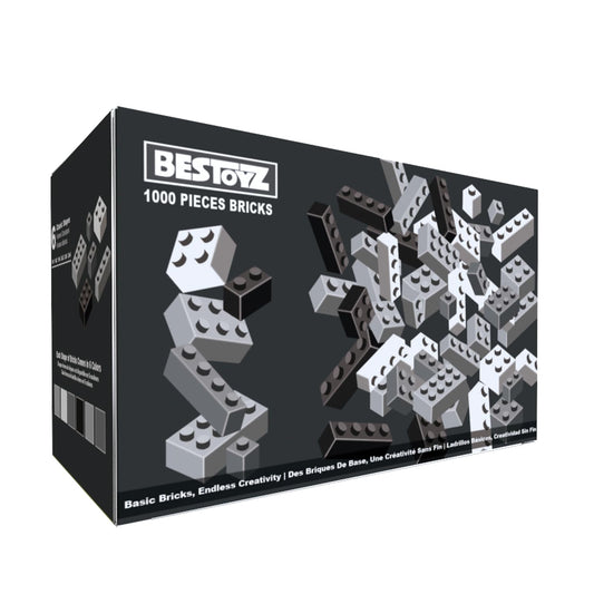 Bestoyz Building Bricks 1000-piece color mix in black and greys for versatile projects