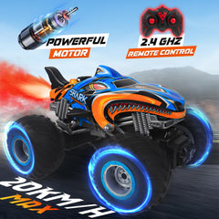 BESWIT 1:16 RC monster truck remote controller view showcasing 2.4 GHz non-jamming control.