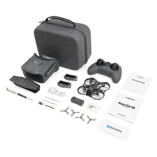 BETAFPV Aquila16 kit front view showing compact FPV setup for beginners