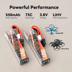 BETAFPV Lava 550mAh 2S battery pack of two for extended flight time