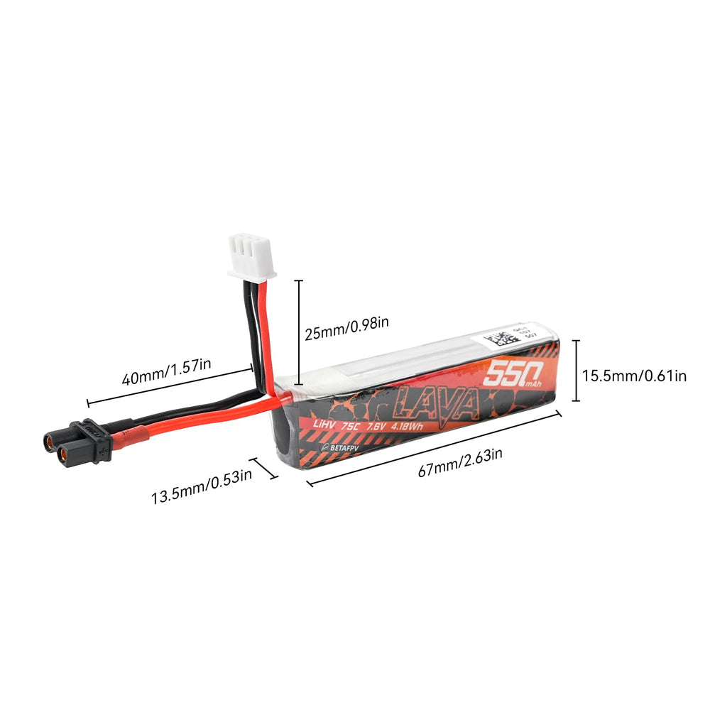 BETAFPV Lava XT30 connector detail with 16AWG wire for high-current bursts