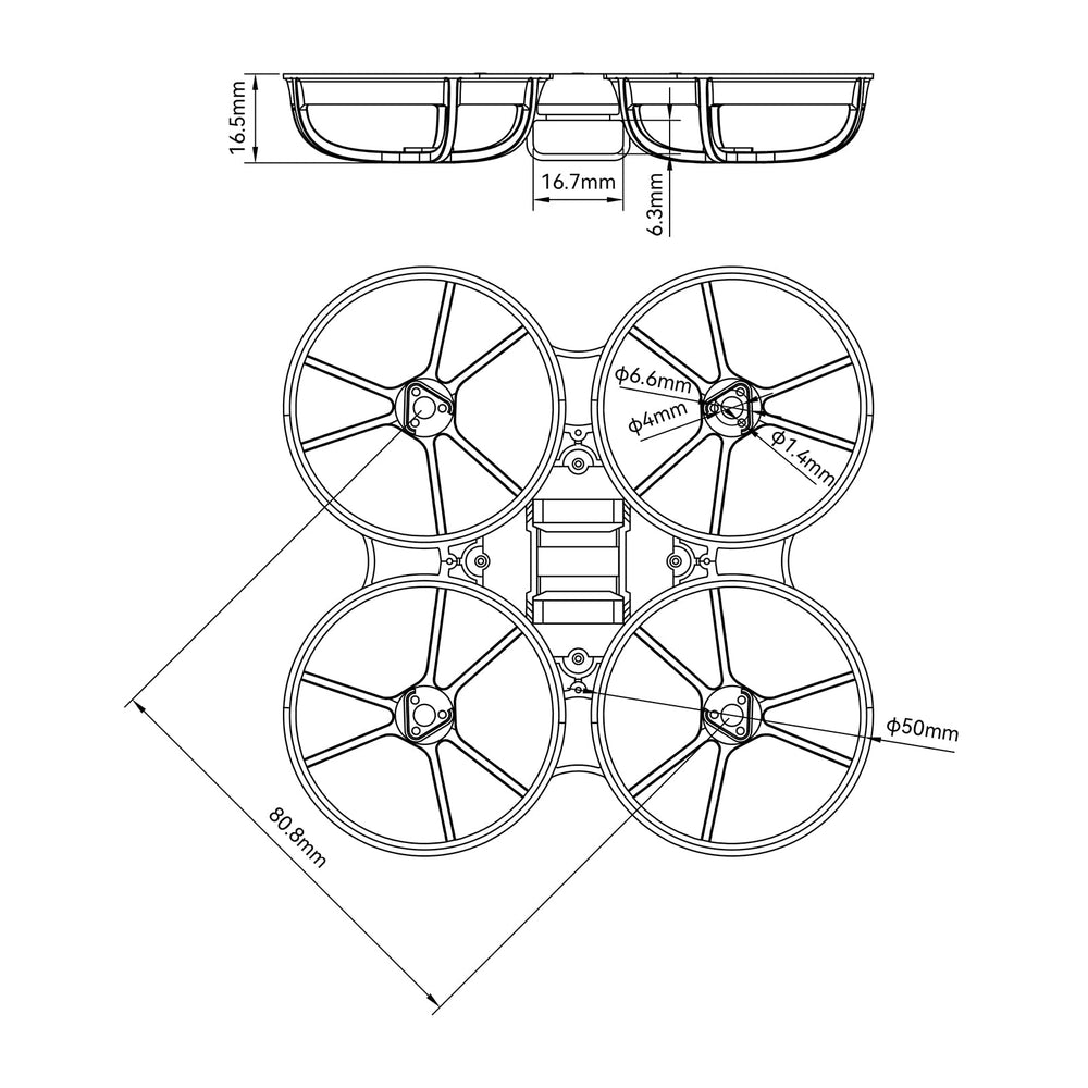 BETAFPV Meteor75 Pro motor holder uses triangle bilateral structure for stable high-speed flights