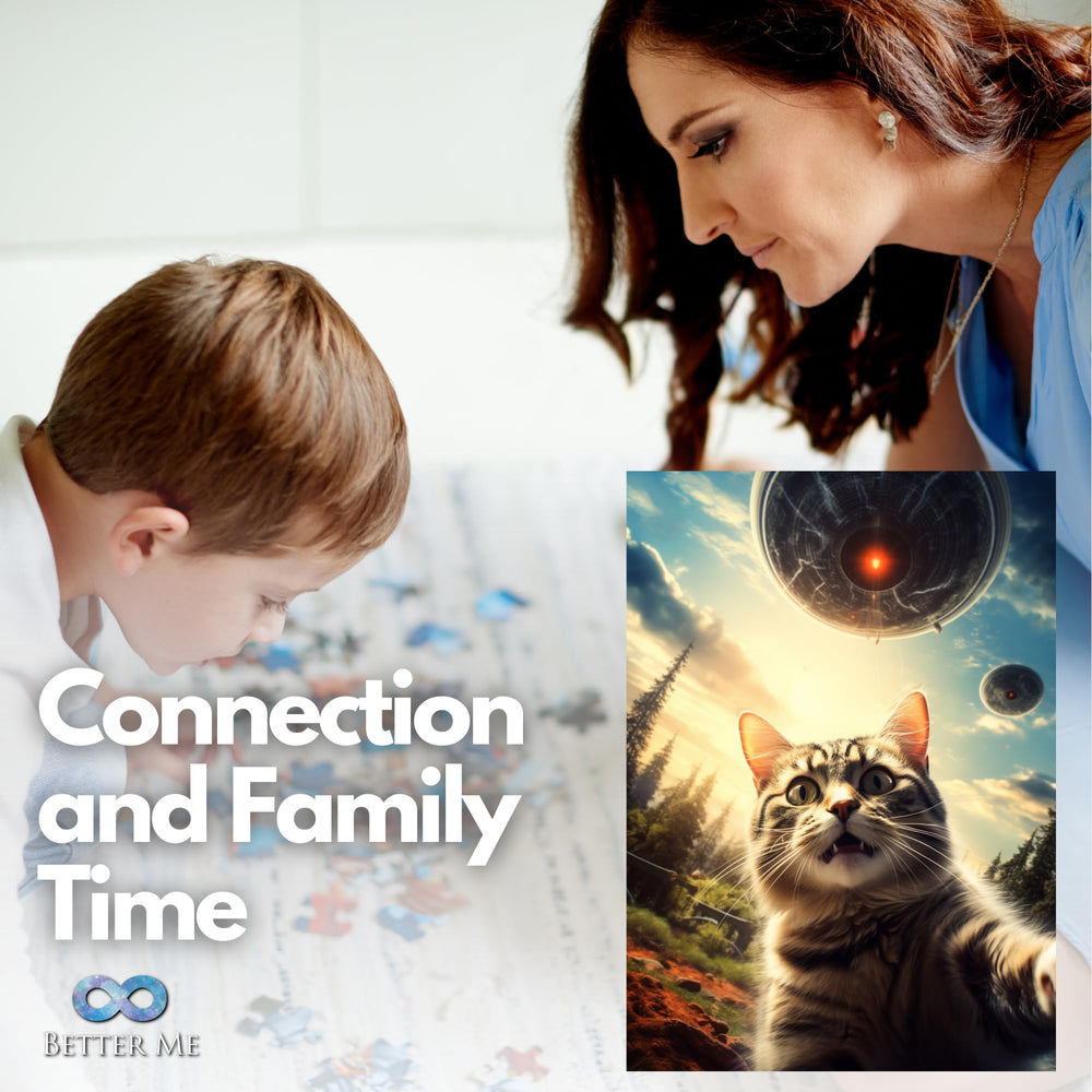 Better Me family puzzle night idea featuring cat and alien scene