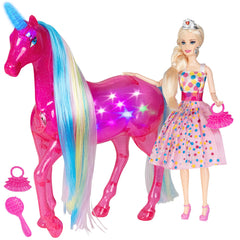 BETTINA unicorn doll with realistic horse sounds supports imaginative storytelling.