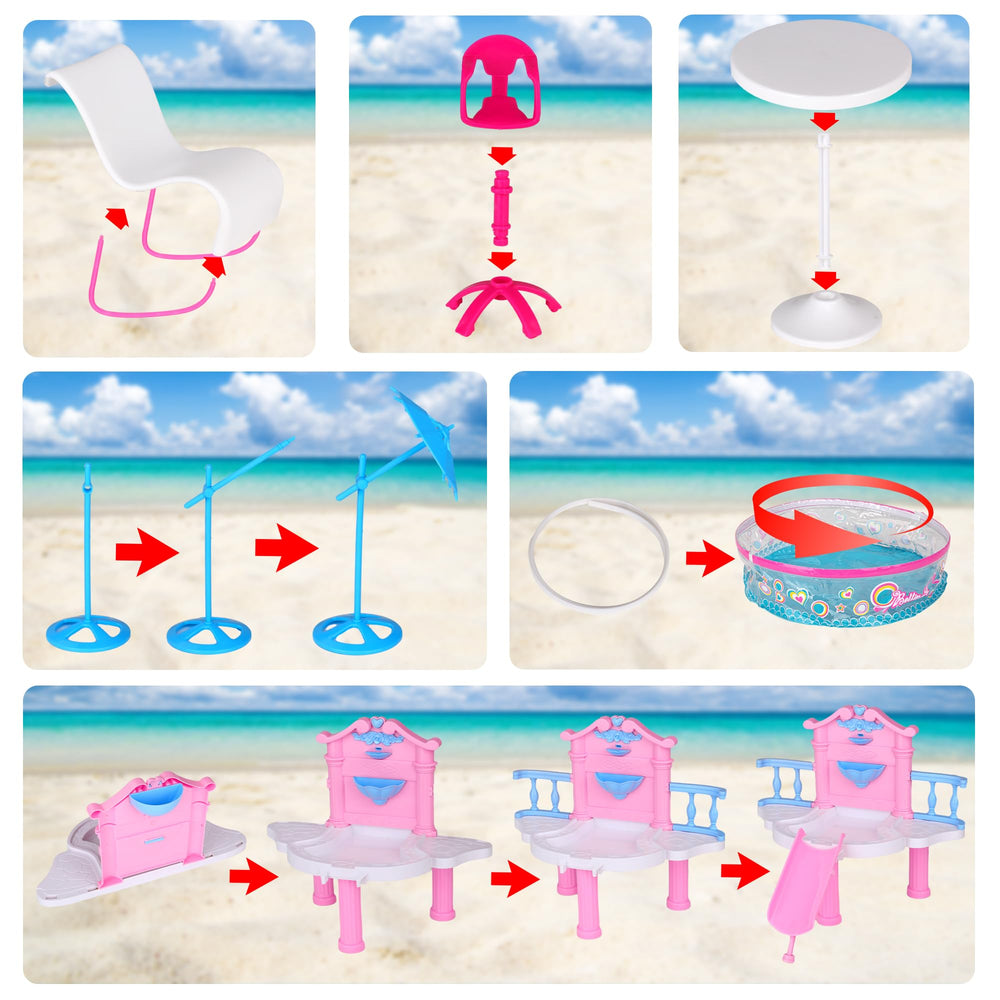 BETTINA Glam Deluxe doll pool playset beverages add realistic pretend refreshments.
