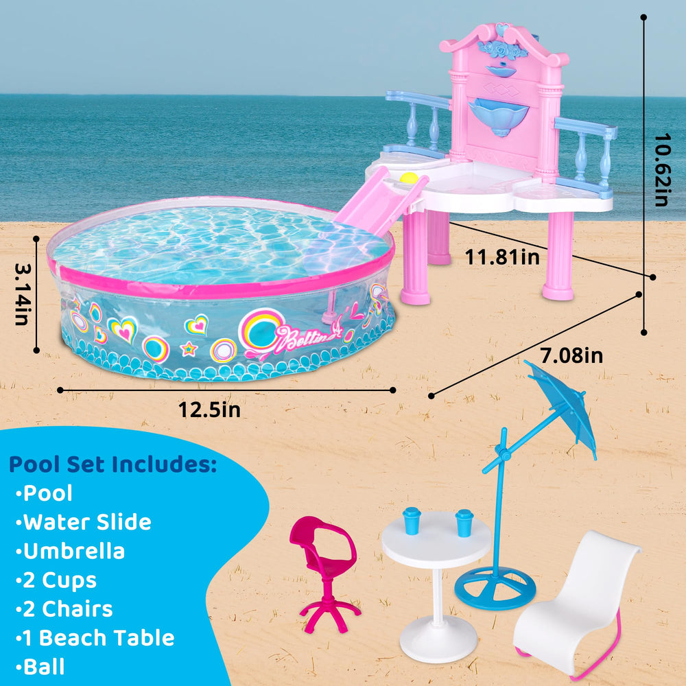BETTINA Glam Deluxe doll pool playset play ball supports cooperative games.