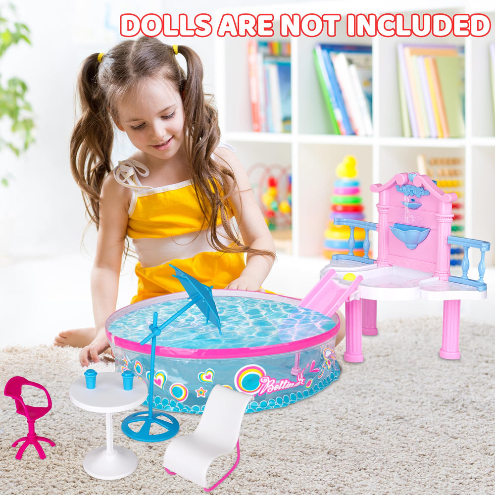 BETTINA Glam Deluxe doll pool playset water slide for action-filled pretend water play.