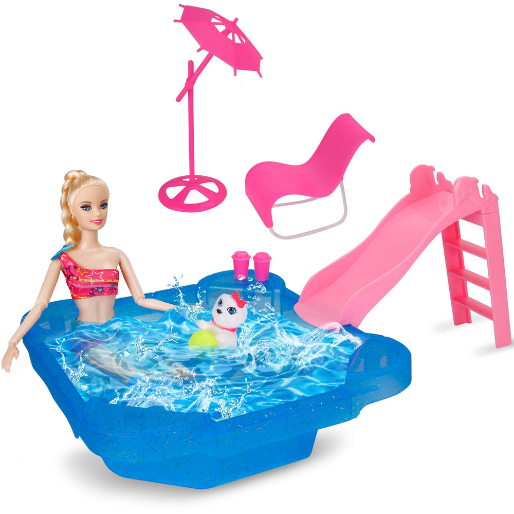 BETTINA glam pool with slide for 12 inch dolls, ideal for imaginative water play