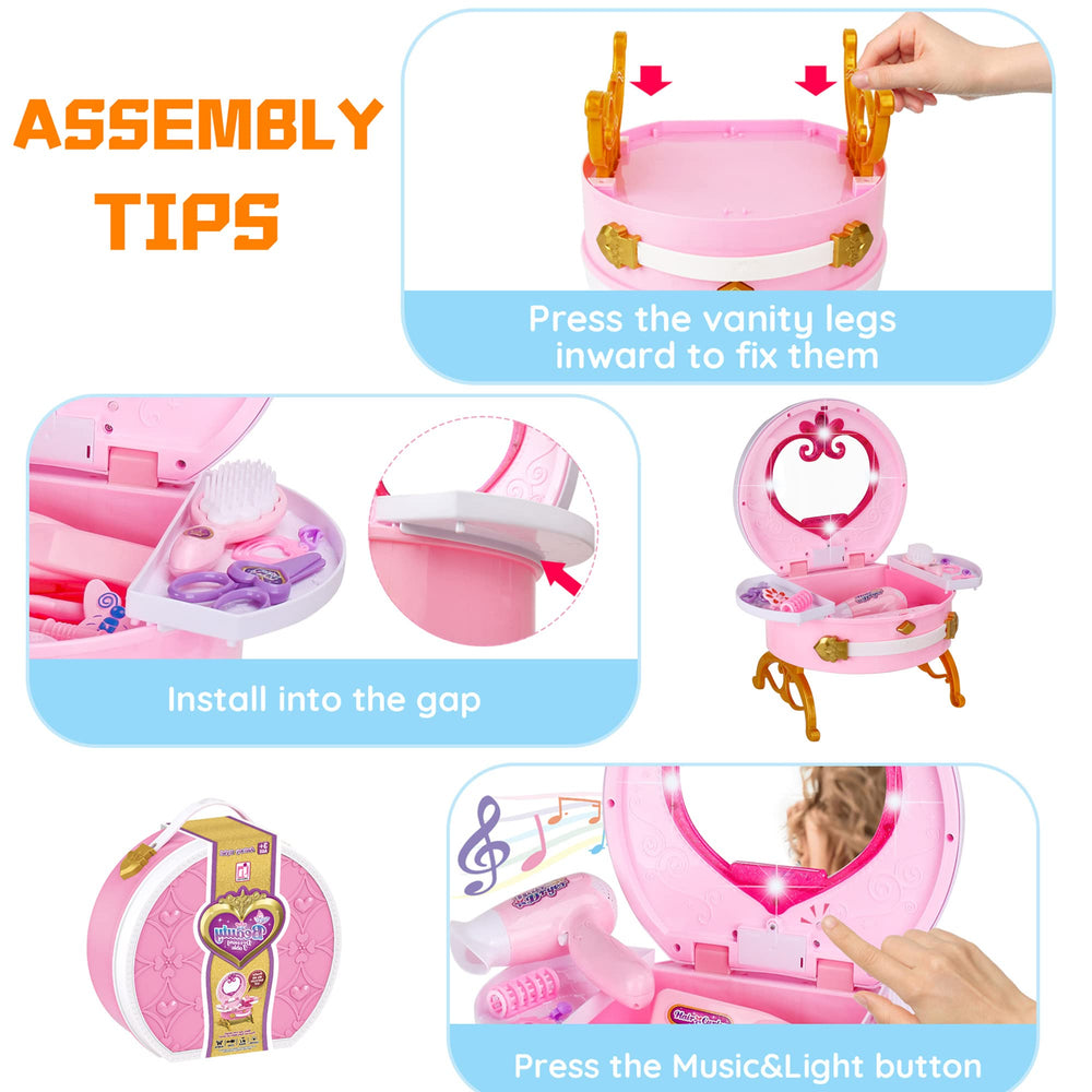 BETTINA Portable Princess Vanity with curling irons enables creative hairstyle play