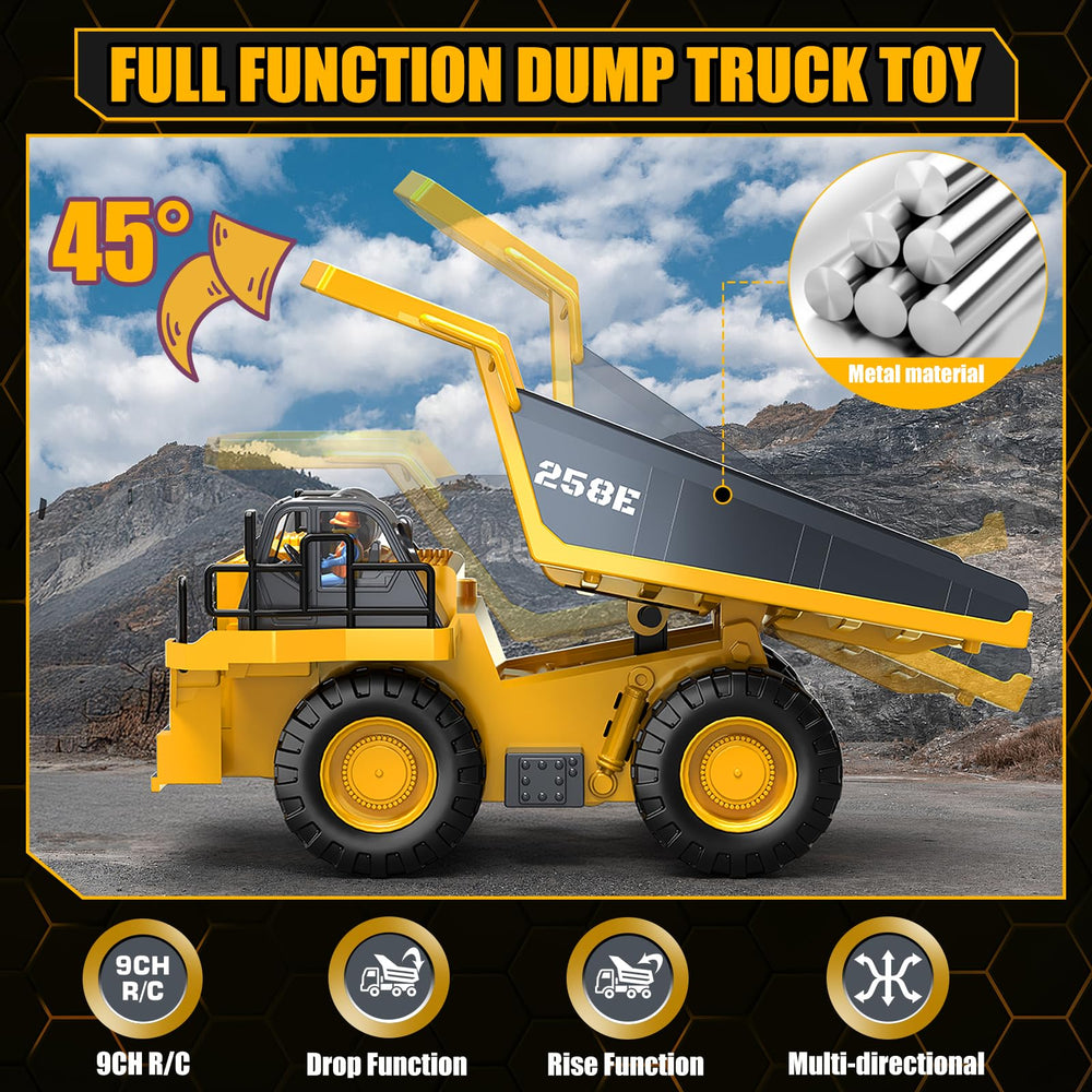 BEWEAI RC Dump Truck performing 360° rotation for dynamic stunts.