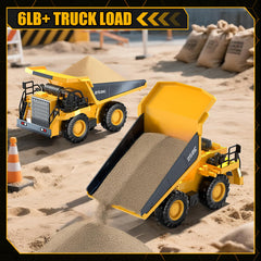 BEWEAI RC Dump Truck LED headlights illuminate night-time play.
