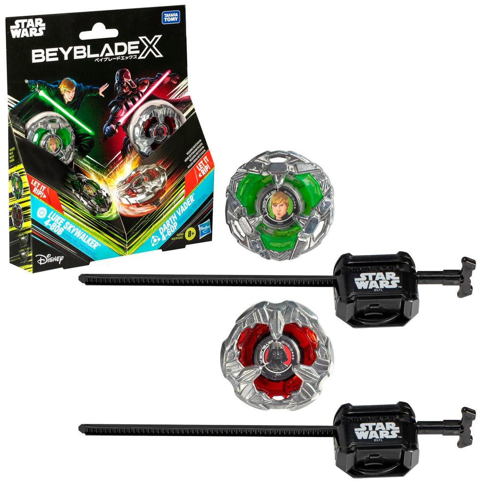 Beyblade Luke Darth Vader top spinning in action during battle
