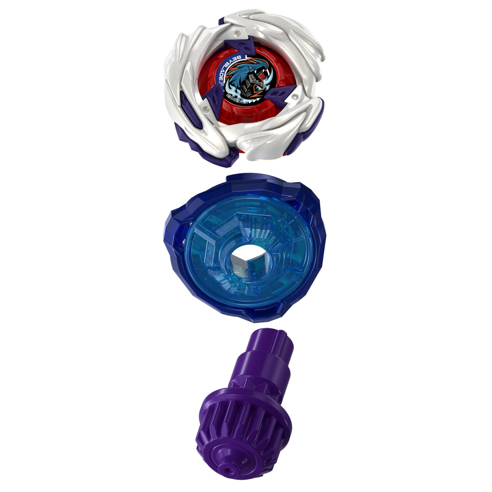 Beyblade stadium rail X-Celerator action shot capturing forward dash and dramatic bursts