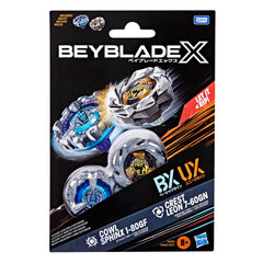 Beyblade X dual pack box showing authentic Takara Tomy tops