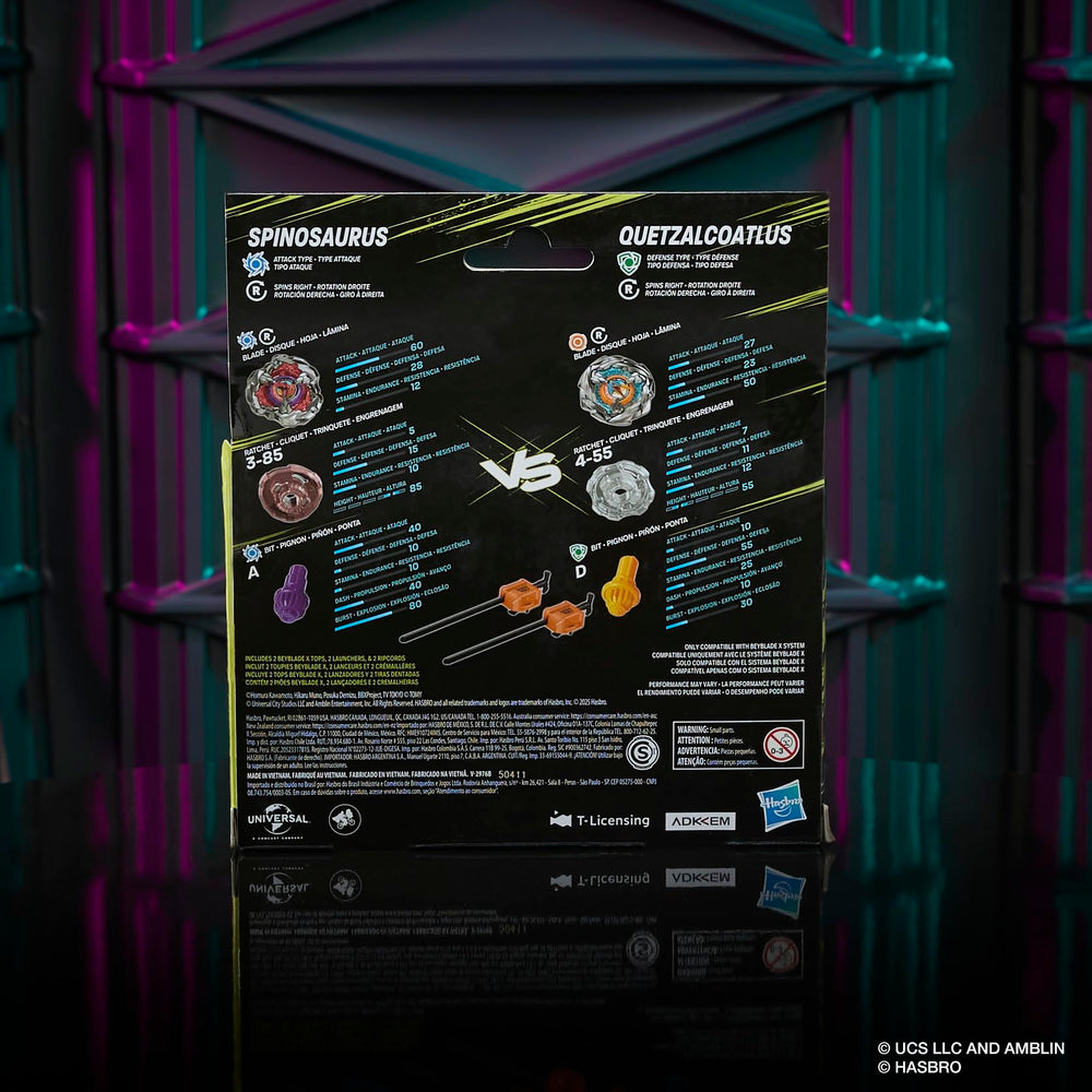 Beyblade X multipack box with Jurassic World collab design