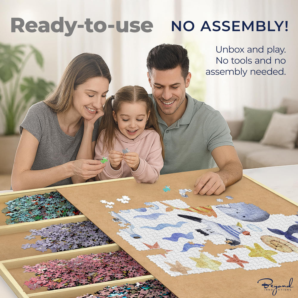 Beyond Innoventions puzzle table drawers keep extra pieces organized during assembly