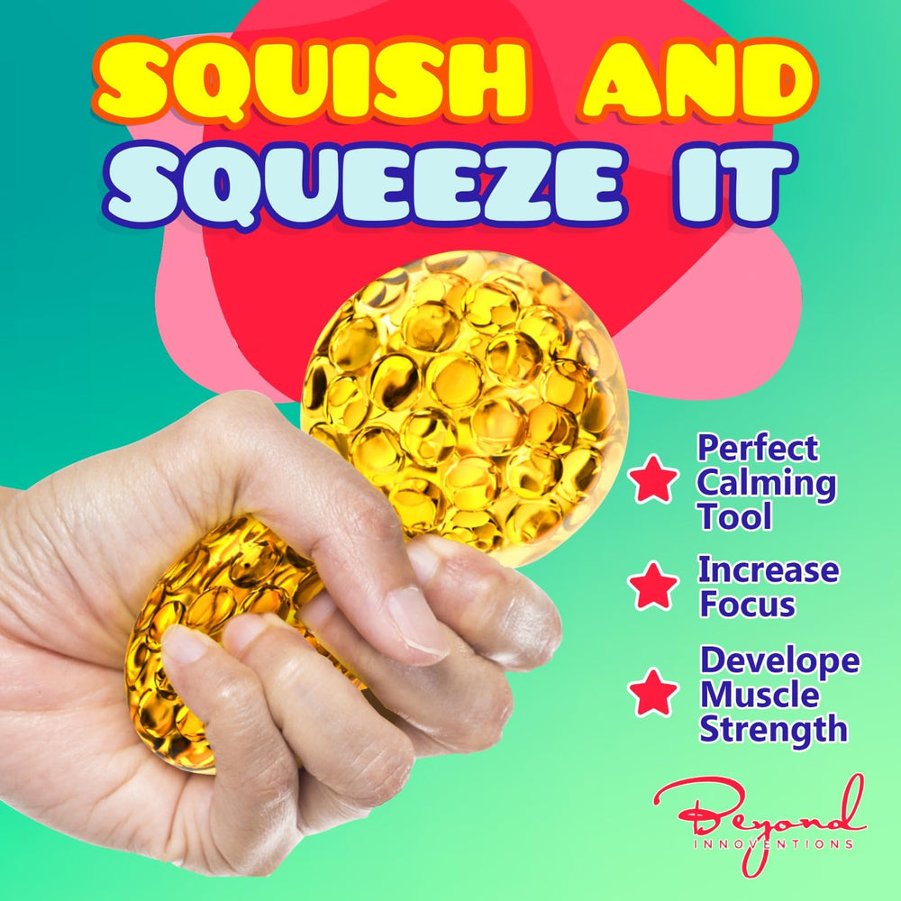 Beyond Innoventions stress ball on office desk aids quick calm breaks.