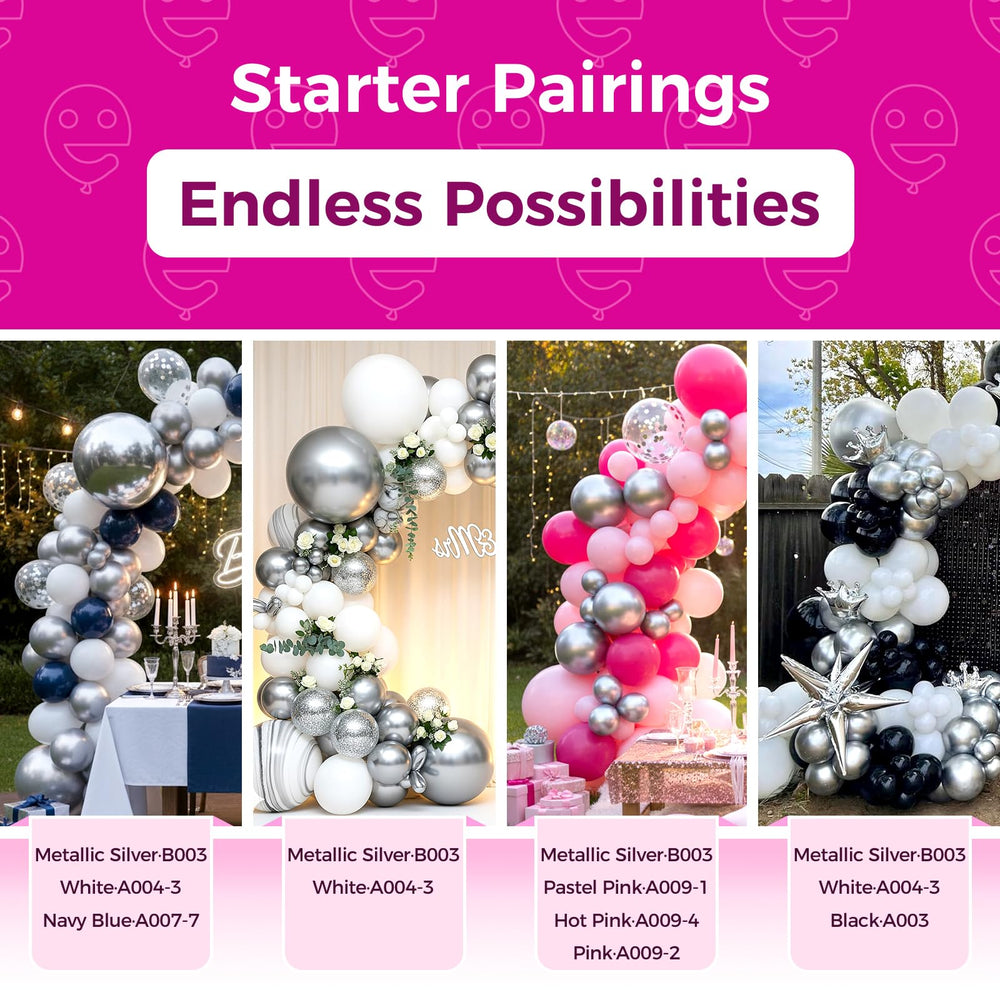 Bezente large silver balloons bridal shower display adds luxe ambience.