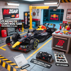 BEZGAR F1 RC car decals highlighting branding and authenticity