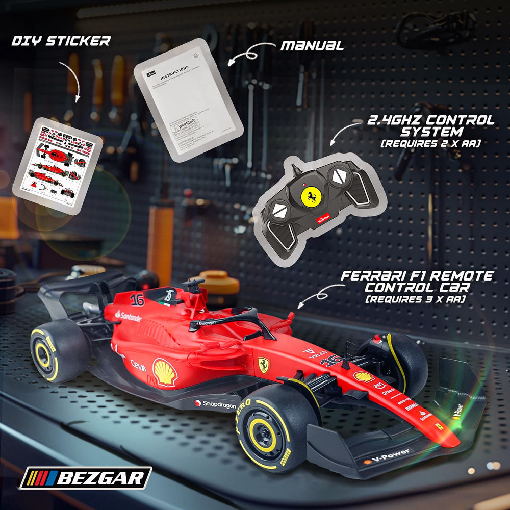 BEZGAR Ferrari F1 75 RC car detailed suspension for smooth racing.