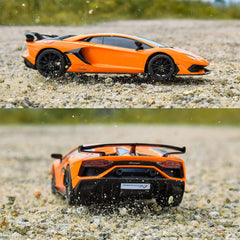 BEZGAR Lambo Aventador SVJ RC car, suspension closeup, responsive ride.