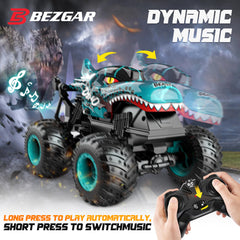 BEZGAR Monster Truck blue LED light mode adds visibility for night racing.