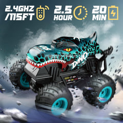BEZGAR Monster Truck blue side view shows durable chassis for rough terrain.