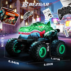 BEZGAR Monster Truck RC LED visuals light up night racing.