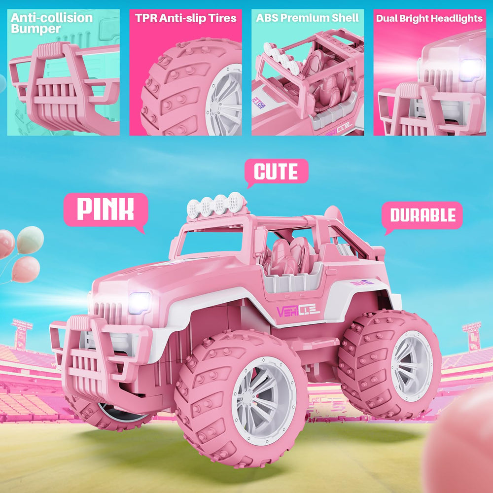 BEZGAR pink RC Jeep windmills add playful motion and visual appeal.