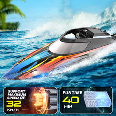 BEZGAR RC Boat front-angle showcases dual-battery power for longer play sessions.