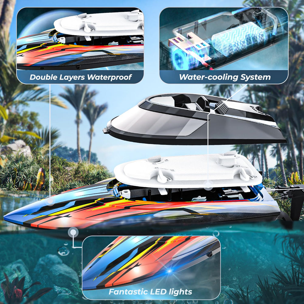 BEZGAR RC Boat rear view displays auto-flip technology aiding continuous fun.