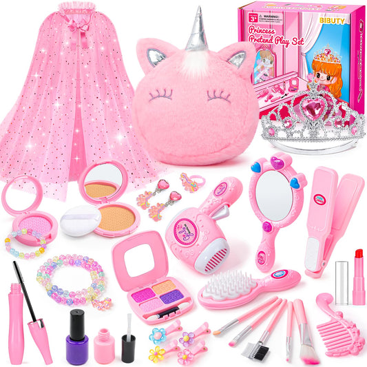 BIBUTY kids makeup kit princess cape dress-up for imaginative play sessions.