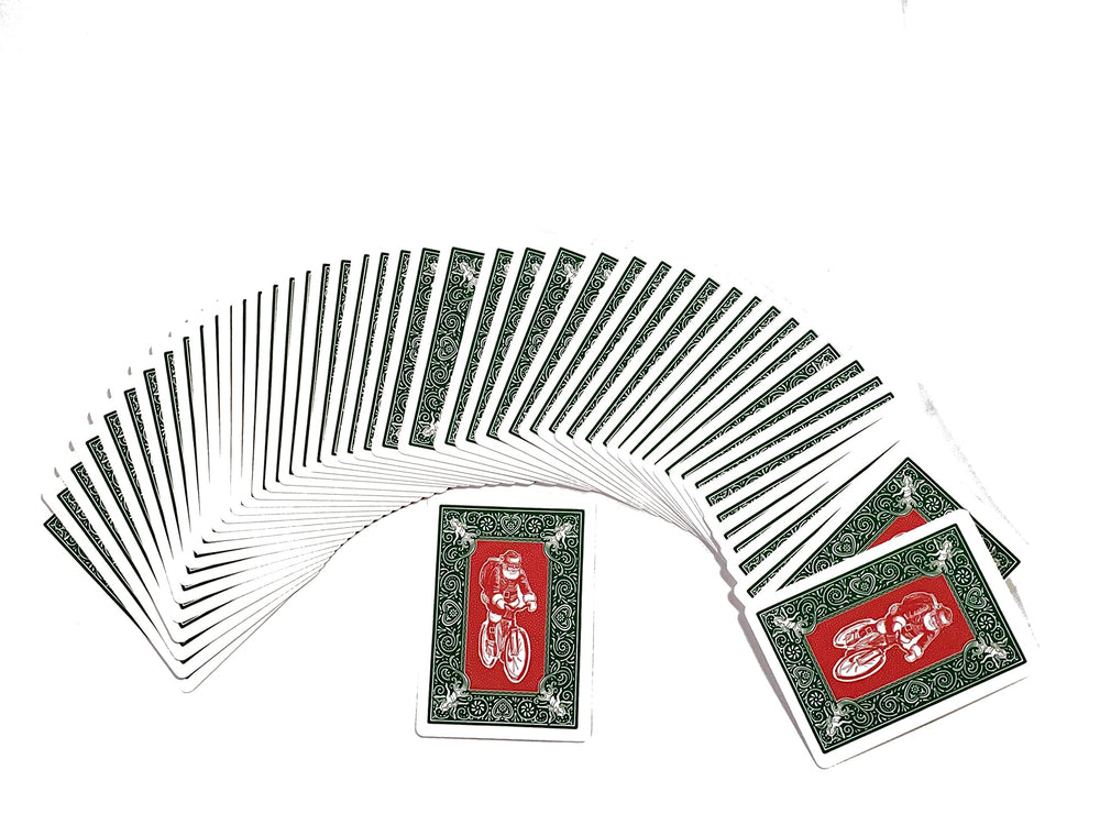 Bicycle Green Back Red Santa jokers add playful flair to games.